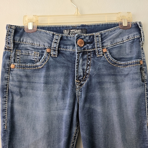 Silver Jeans Womens 28 Blue Suki Capri Denim Pants Thick Stitch Embroidered - Picture 3 of 14